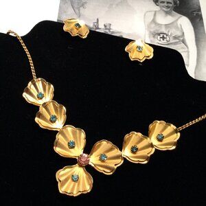 Vintage Bugbee & Niles Rhinestone Necklace & Earrings Set